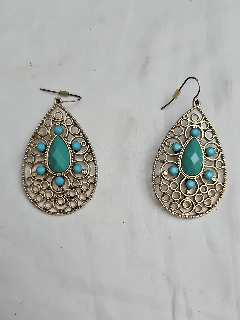 Turquoise Teardrop Filigree Dangle Earrings - Women Jewelry